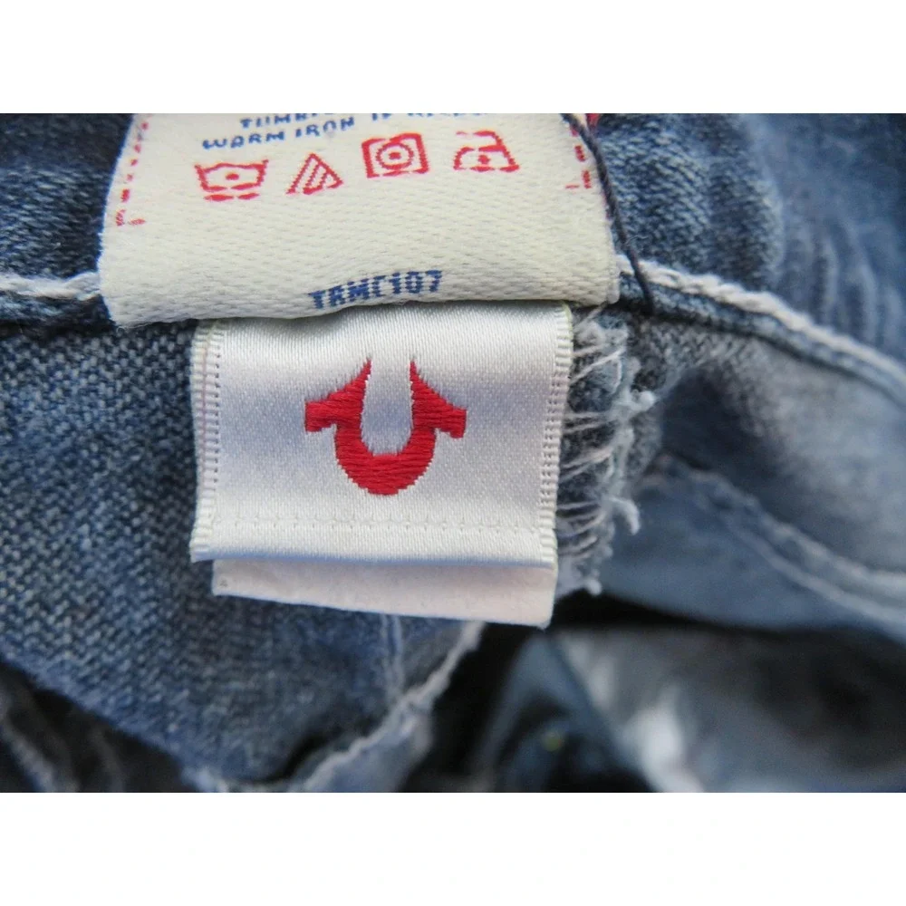 Vtg True Religion Ricky Super T JeansMen 42x34 Blue Flap Pocket USA Thick Stitch
